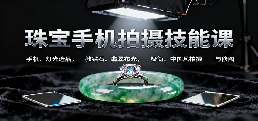 珠宝手机拍摄技能课:手机、 灯光选品,教钻石、翡翠布光,极简、中国风拍摄与修图_抖汇吧