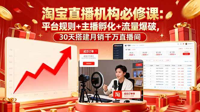 （16087期）淘宝直播机构必修课：平台规则/主播孵化/流量爆破,30天搭建月销千万直播间_抖汇吧