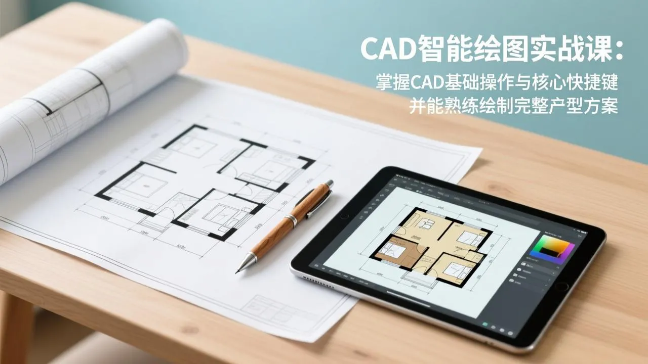 CAD智能绘图实战课：掌握CAD基础操作与核心快捷键，并能熟练绘制完整户型方案_抖汇吧