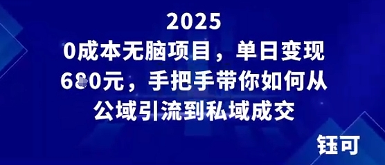 0成本无脑项目，单日变现多张，手把手带你如何从公域引流到私域成交_抖汇吧