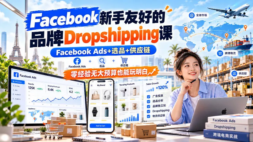 Facebook新手友好的品牌Dropshipping课，Facebook Ads+选品+供应链，零经验无大预算也能玩明白【原创双语字幕】_抖汇吧