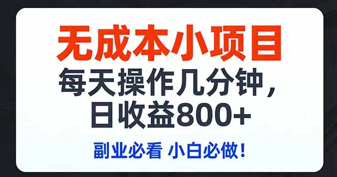 无成本小项目,每天操作几分钟,日收益800+ 副业必看 小白必做！_抖汇吧