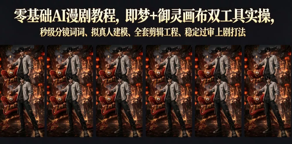 零基础AI漫剧教程，即梦+御灵画布双工具实操，秒级分镜提示词、拟真人建模、全套剪辑工程、稳定过审上剧打法_抖汇吧