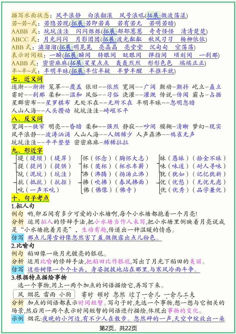 四上语文1-8单元高频考点总结单（十二个考点归纳）22页_抖汇吧