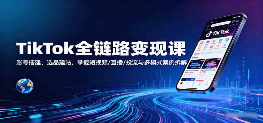 TikTok全链路变现课：账号搭建、选品建站，掌握短视频/直播/投流与多模式案例拆解_抖汇吧