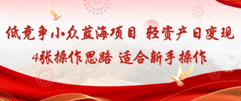 低竞争小众蓝海项目，轻资产日变现4张的操作思路适合新手操作_抖汇吧