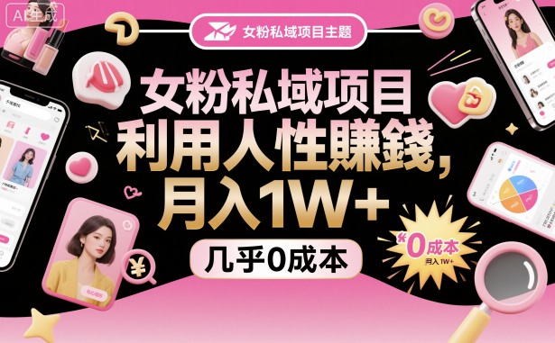女粉私域项目，利用人性賺钱，月入1W＋，几乎0成本_抖汇吧