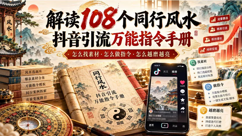 解读108个同行风水抖音引流万能指令手册，怎么找素材·怎么做指令·怎么越磨越亮【文档】_抖汇吧