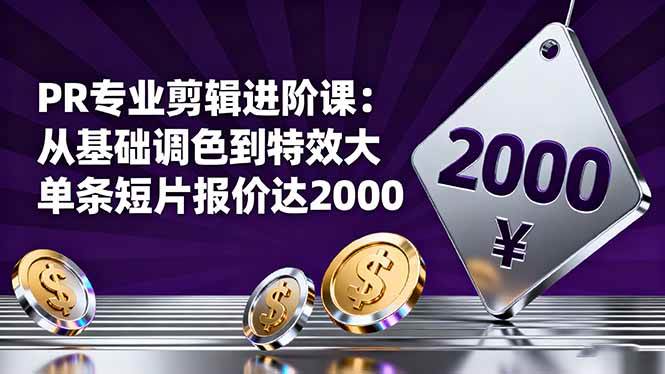（16381期）PR专业剪辑进阶课：从基础调色到特效大片的进阶技能，单条短片报价达2000_抖汇吧