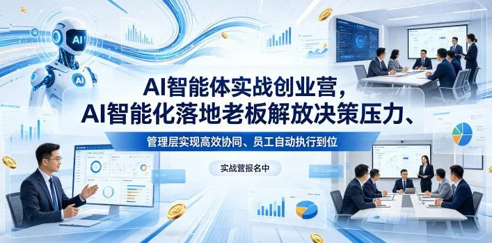 AI智能体实战创业营26年4月23-25号线下课，AI智能化落地老板解放决策压力、管理层实现高效协同、员工自动执行到位_抖汇吧