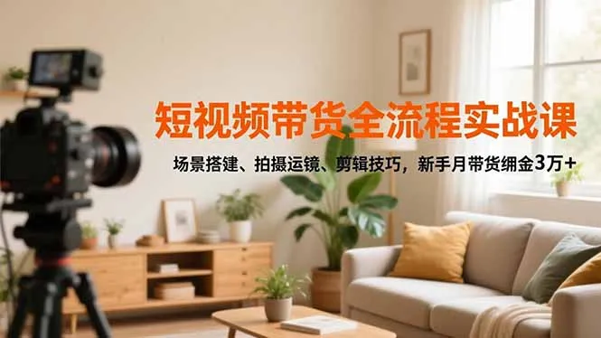 短视频带货全流程实战课，场景搭建、拍摄运镜、剪辑技巧，新手月带货佣金3万+_抖汇吧