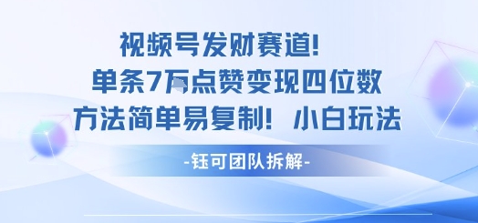 视频号发财赛道单条7W点赞变现四位数方法简单易复制小白玩法_抖汇吧