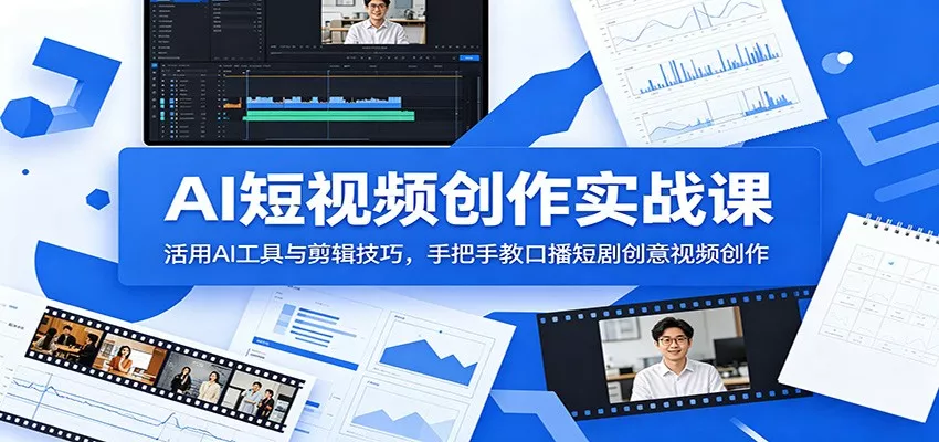 AI短视频创作实战课：活用AI工具与剪辑技巧，手把手教口播短剧创意视频创作_抖汇吧