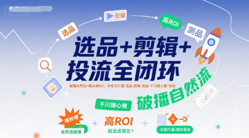 选品+剪辑+投流全闭环,破播自然流+撬动高ROI,手把手打通“选品-剪辑-测品-千川随心推”全链_抖汇吧