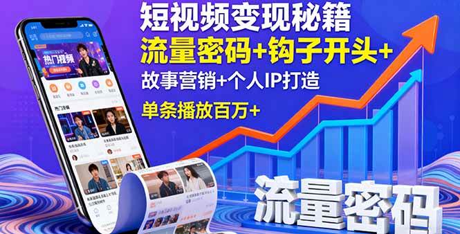 （16079期）短视频变现秘籍，流量密码+钩子开头+故事营销+个人IP打造，单条播放百万+_抖汇吧