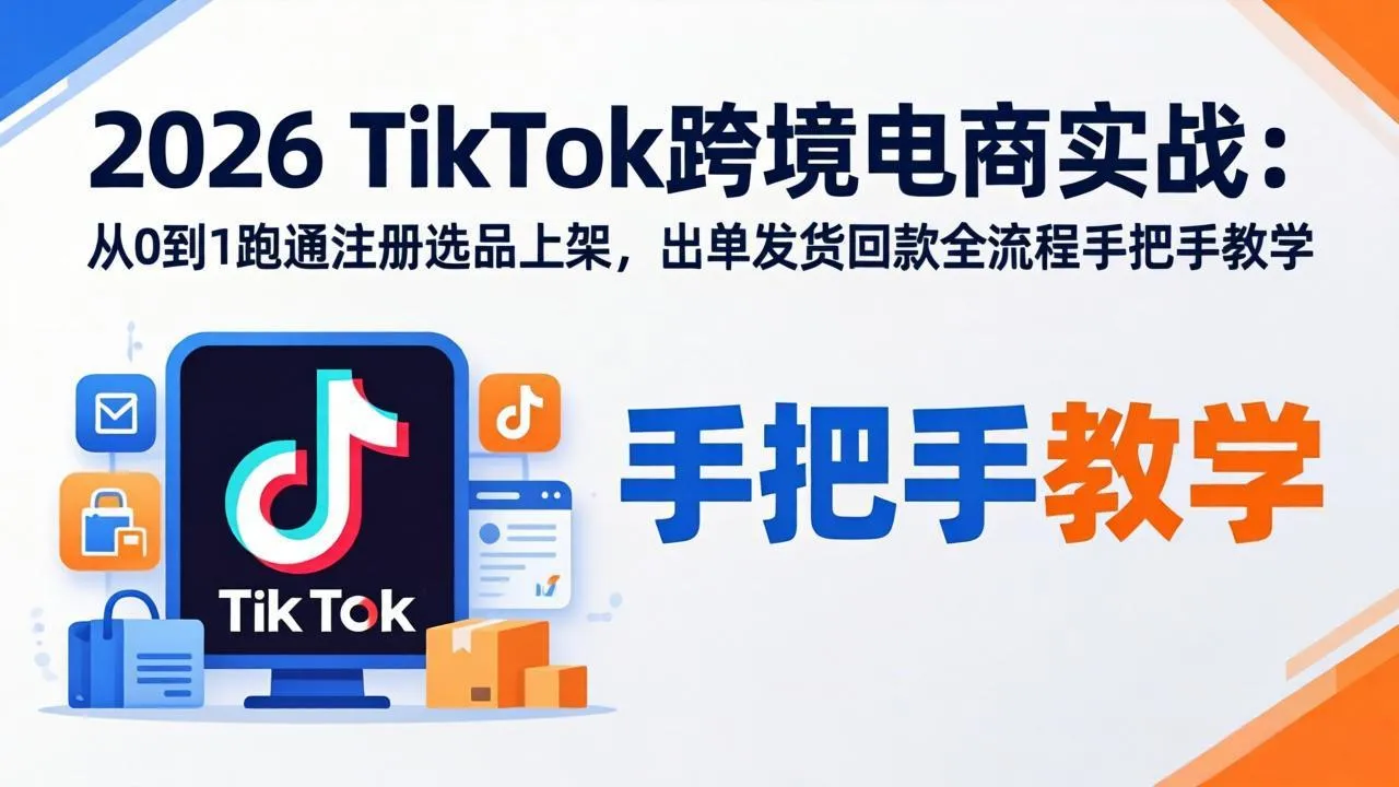 2026TikTok跨境电商实战-更新：从0到1跑通注册选品上架，出单发货回款全流程手把手教学_抖汇吧