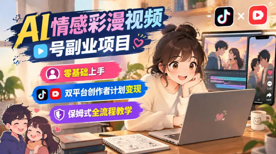 AI情感彩漫视频号副业项目，零基础上手，双平台创作者计划变现，保姆式全流程教学_抖汇吧