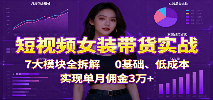 短视频女装带货实战：7大模块全拆解，0基础、低成本，实现单月佣金3万+_抖汇吧