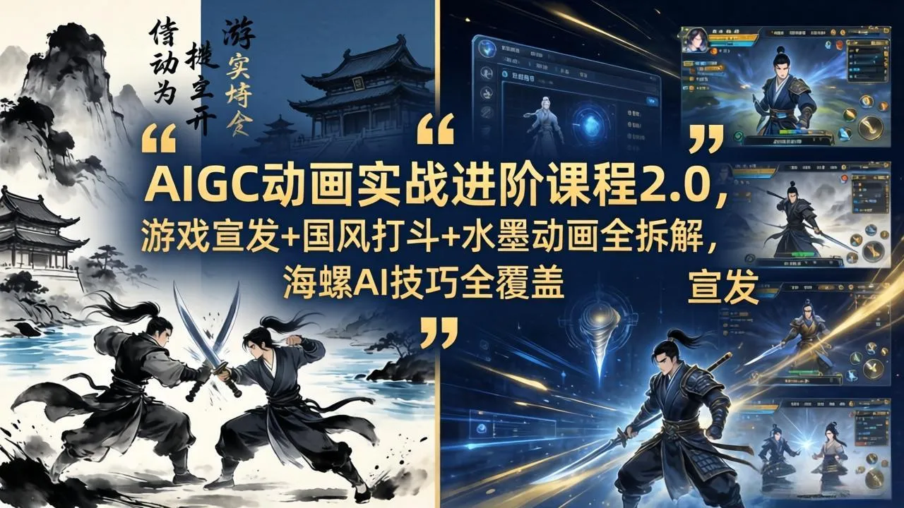 AIGC动画实战进阶课程2.0，游戏宣发+国风打斗+水墨动画全拆解，海螺AI技巧全覆盖_抖汇吧