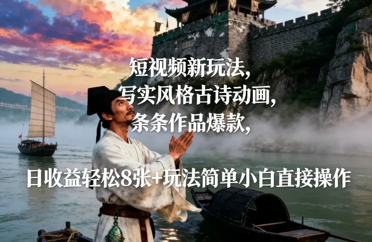 短视频新玩法，写实风格古诗动画，条条作品爆款，日收益轻松8张+玩法简单小白直接操作_抖汇吧