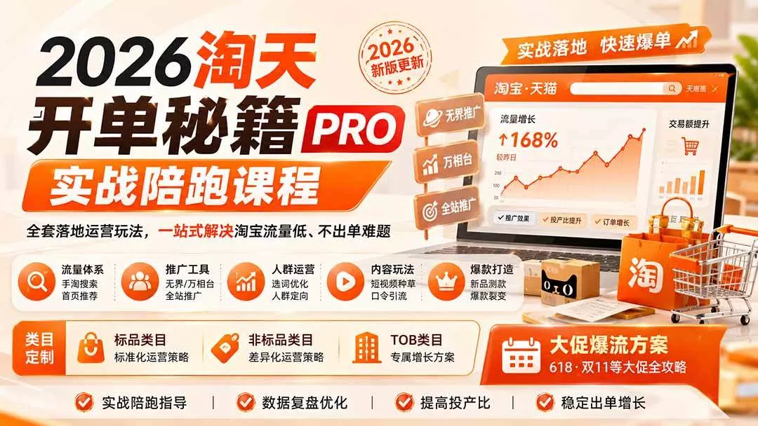 （20296期）2026淘天开单秘籍PRO实战陪跑课程：全套落地运营玩法，一站式解决淘宝流量低、不出单难题（更新260906）_抖汇吧