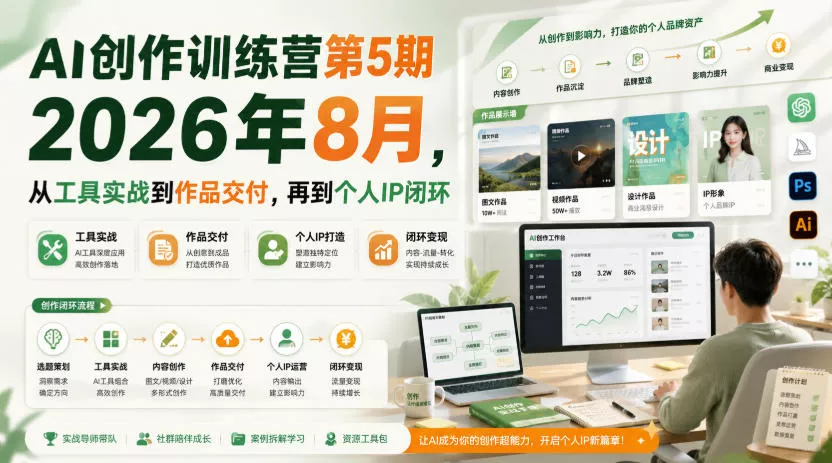 AI创作训练营第5期2026年8月,从工具实战到作品交付,再到个人IP闭环(更新0914)
