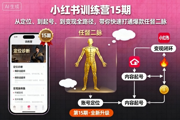 小红书训练营15期，从定位、到起号、到变现全路径，带你快速打通爆款任督二脉_抖汇吧