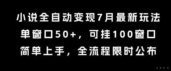 小说全自动变现7月玩法，单窗口50+，可挂100窗口，简单上手，全流程限时公布【揭秘】_抖汇吧