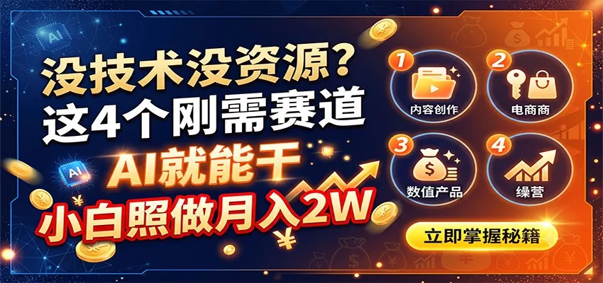 没技术没资源？这4个刚需赛道，AI就能干，小白照做月入2W_抖汇吧