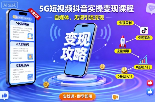 5G短视频抖音实操变现课程，自媒体，无谓引流变现_抖汇吧