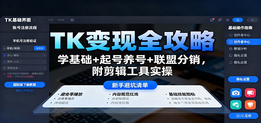 TK变现全攻略：学基础+起号养号+联盟分销，附剪辑工具实操_抖汇吧