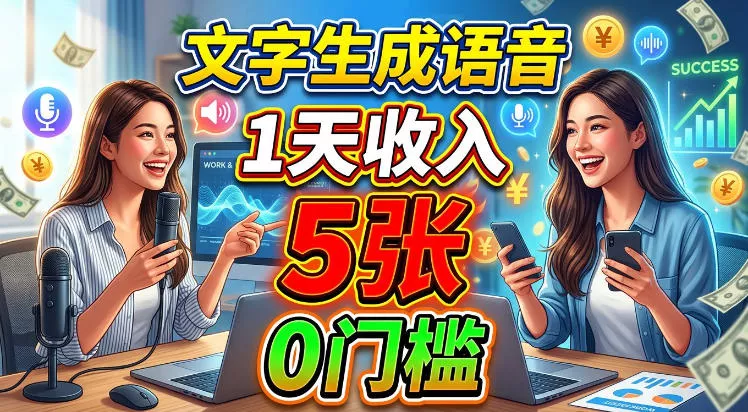 文字生成语音,1天收入5张,超简单美刀项目