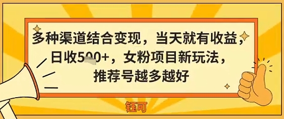 多种渠道结合变现，当天就有收益，日收5张+，女粉项目新玩法，推荐号越多越好_抖汇吧