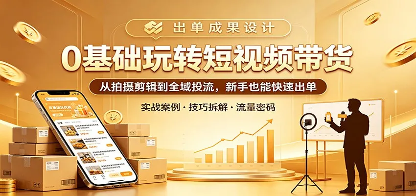 0基础玩转短视频带货：从拍摄剪辑到全域投流，新手也能快速出单_抖汇吧