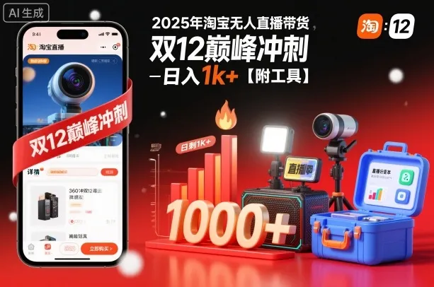 2025年淘宝无人直播带货，冲刺双12，日入1k+【附工具】【揭秘】_抖汇吧