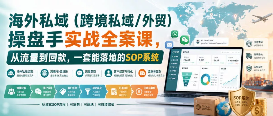 海外私域（跨境私域/外贸）操盘手实战全案课，从流量到回款，一套能落地的SOP系统_抖汇吧