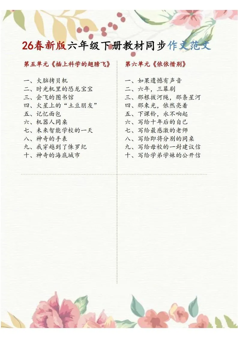六年级下语文1-8单元同步作文范文_抖汇吧