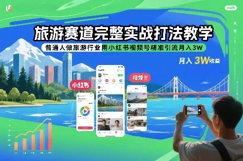 旅游赛道完整实战打法教学，普通人做旅游行业用小红书视频号精准引流月入3W_抖汇吧
