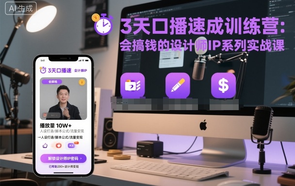 3天口播速成训练营，会搞钱的设计师IP系列实战课_抖汇吧
