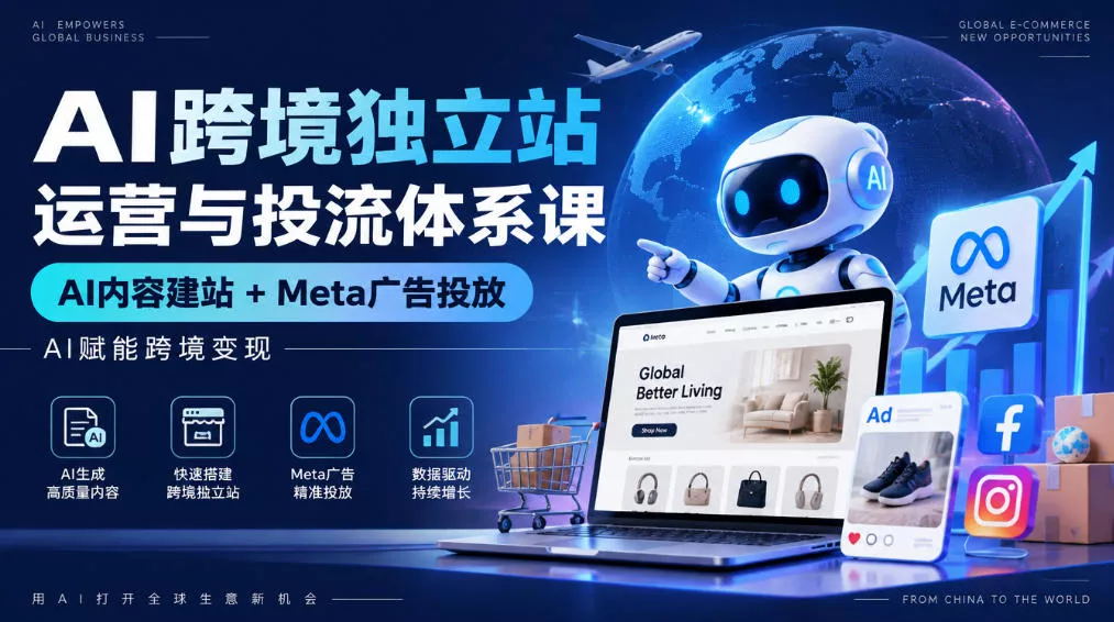 AI跨境独立站运营与投流体系课｜AI内容建站+Meta广告投放，AI赋能跨境变现_抖汇吧