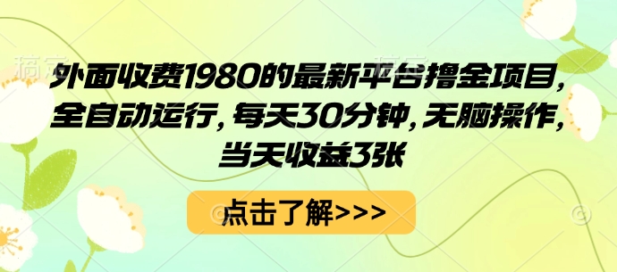 外面收费1980的最新平台撸金项目，全自动运行，每天30分钟，无脑操作，当天收益3张【揭秘】_抖汇吧