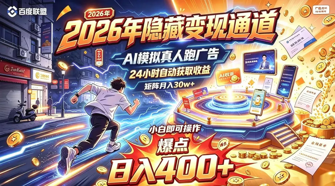 2026年别死磕自媒体，隐藏变现通道，AI模拟真人自动跑广告，小白即可操作，日入400+，矩阵月入可达到30w+【揭秘】_抖汇吧