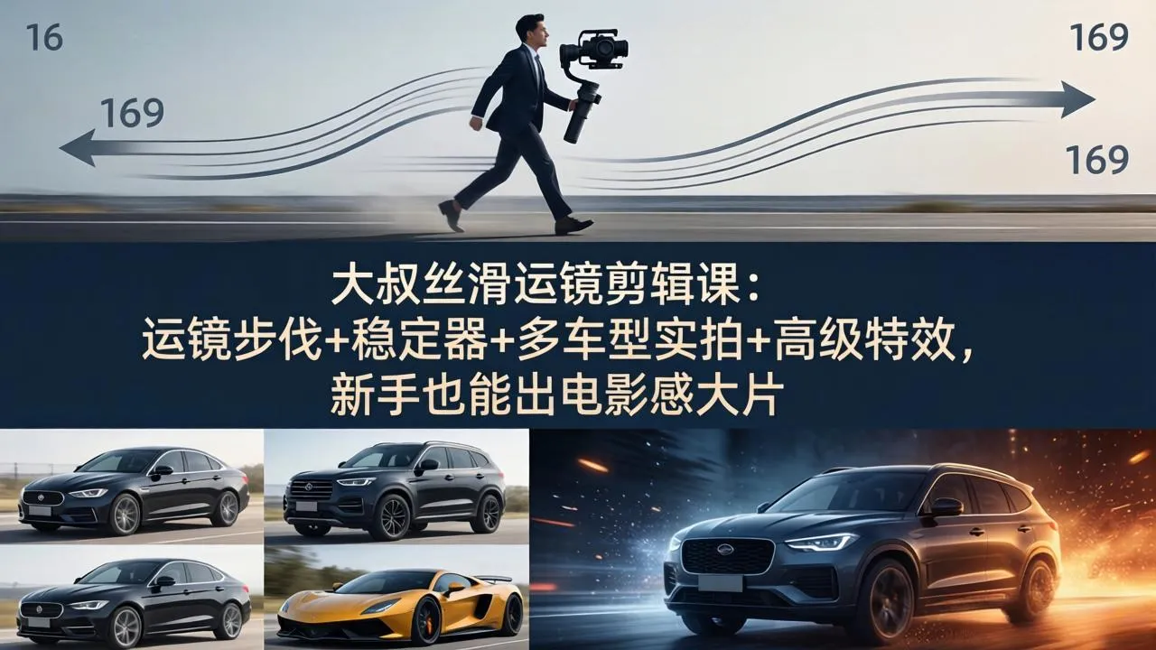 大叔丝滑运镜剪辑课：运镜步伐+稳定器+多车型实拍+高级特效，新手也能出电影感大片_抖汇吧