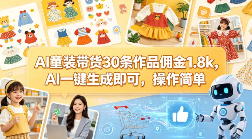 AI童装带货30条作品佣金1.8k，AI一键生成即可，操作简单_抖汇吧