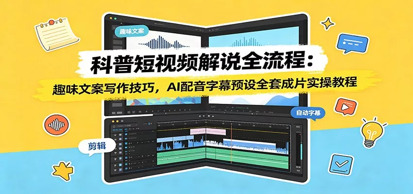 科普短视频解说全流程：趣味文案写作技巧，AI配音字幕预设全套成片实操教程_抖汇吧