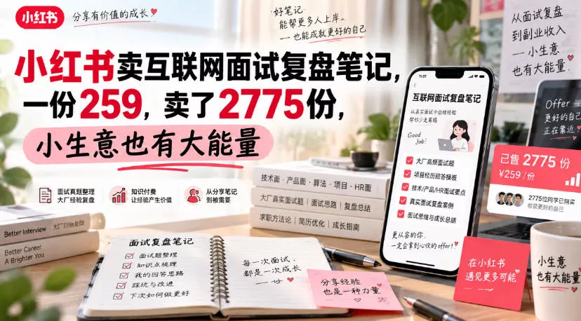 小红书卖互联网面试复盘笔记，一份259，卖了2775份，小生意也有大能量_抖汇吧