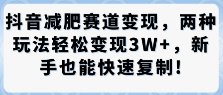 抖音减肥赛道变现，两种玩法轻松变现3W+，新手也能快速复制_抖汇吧