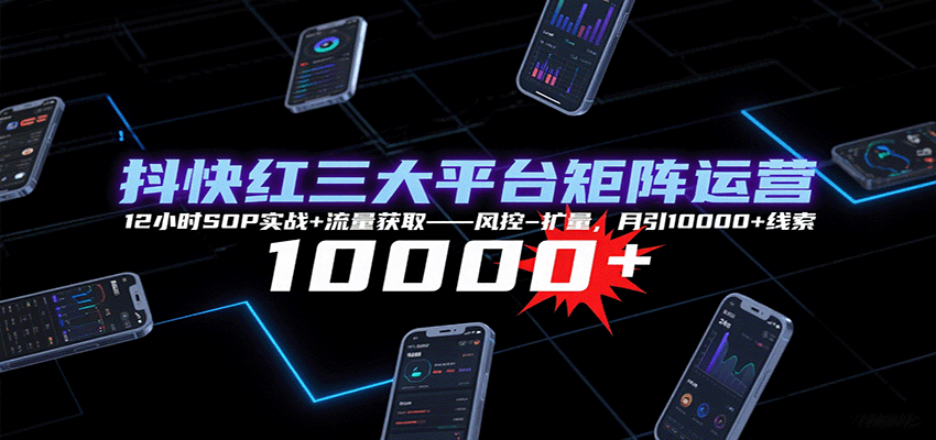 抖快红三大平台矩阵运营，12小时SOP实战+流量获取-风控-扩量，月引10000+线索_抖汇吧