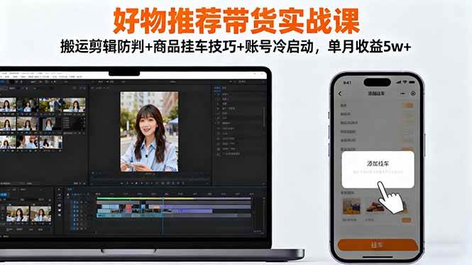 （16467期）好物推荐带货实战课：搬运剪辑防判+商品挂车技巧+账号冷启动，单月收益5w+_抖汇吧