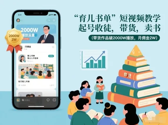 育儿书单短视频教学，起号收徒，带货，卖书(带货作品破2000W播放，月佣金2W)_抖汇吧